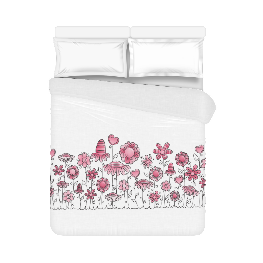 pink doodle flower field Duvet Cover 86"x70" ( All-over-print)