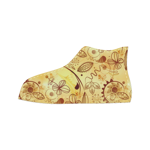 Gold Floral Doodle Women's Classic High Top Canvas Shoes (Model 017)