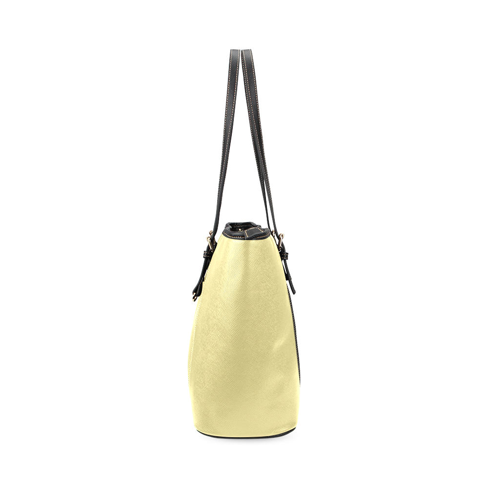 Custard Color Accent Leather Tote Bag/Large (Model 1640)