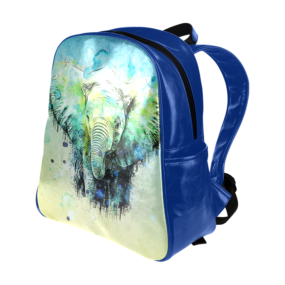 watercolor elephant Multi-Pockets Backpack (Model 1636)