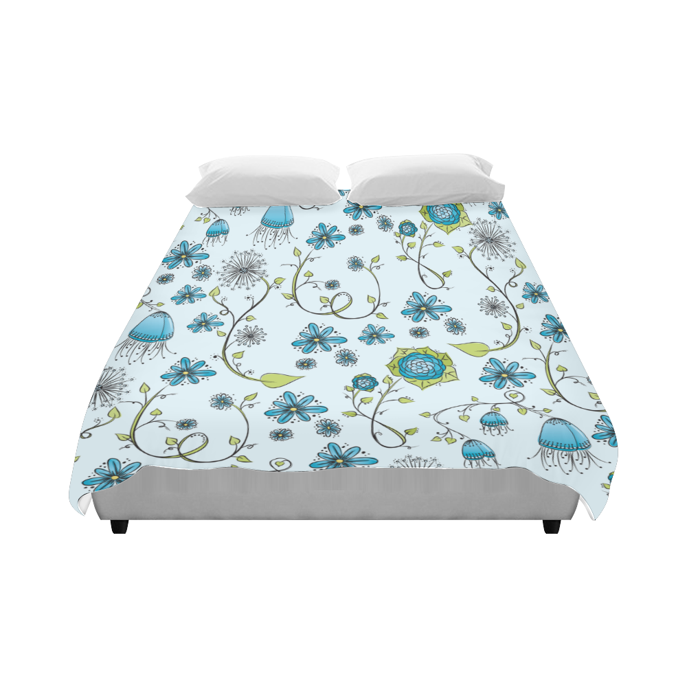 blue fantasy doodle flower pattern Duvet Cover 86"x70" ( All-over-print)