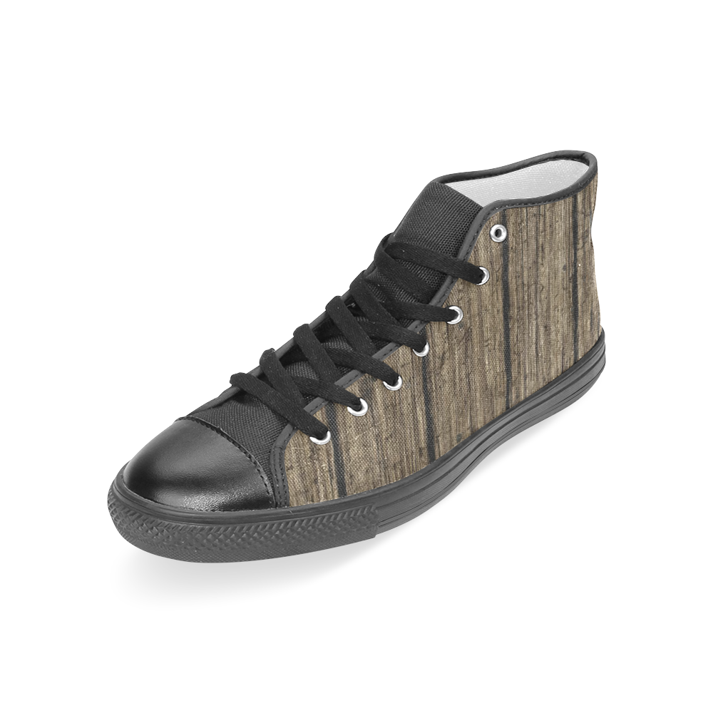 wooden planks Women's Classic High Top Canvas Shoes (Model 017)