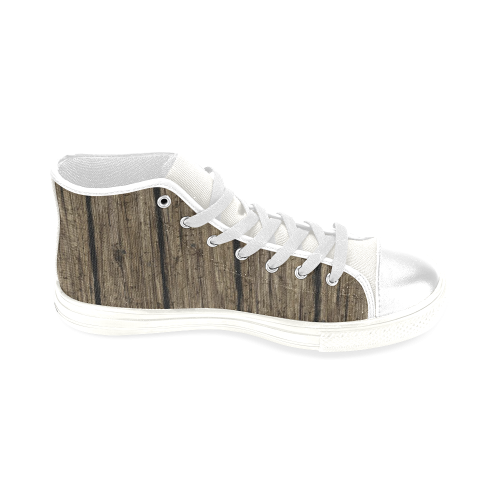 wooden planks Men’s Classic High Top Canvas Shoes (Model 017)