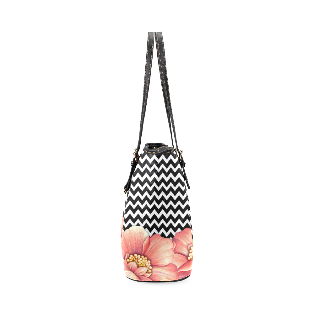 flower power Leather Tote Bag/Small (Model 1640)