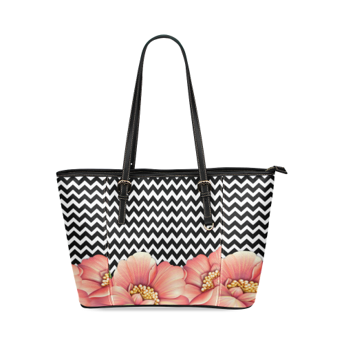 flower power Leather Tote Bag/Small (Model 1640)