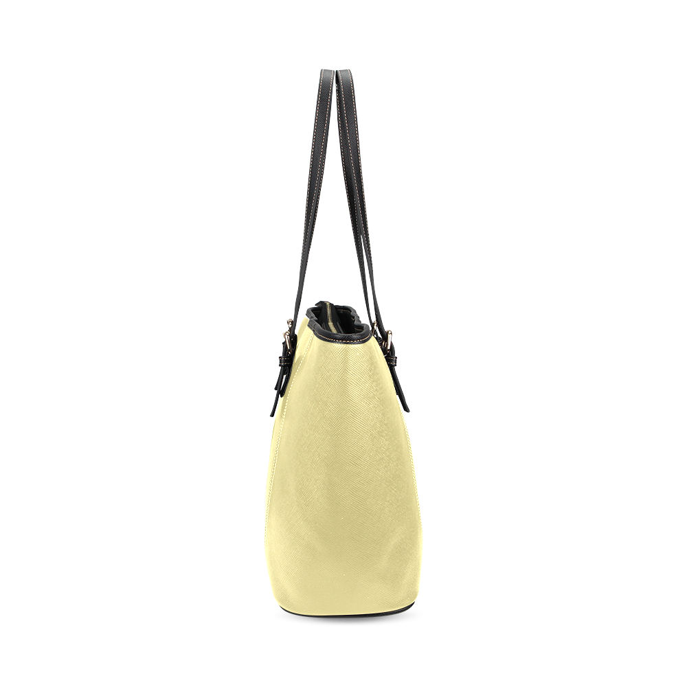 Custard Color Accent Leather Tote Bag/Small (Model 1640)