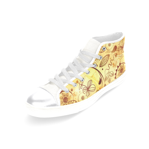 Gold Floral Doodle Women's Classic High Top Canvas Shoes (Model 017)