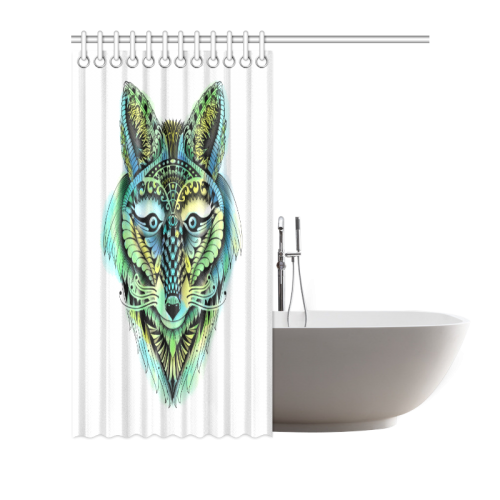 water color ornate foxy wolf head ornate drawing Shower Curtain 66"x72"