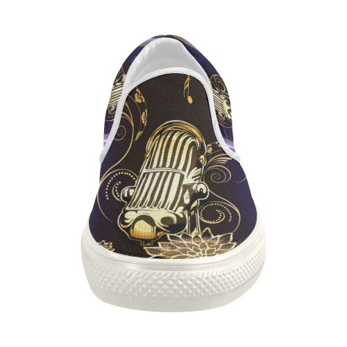 Music, microphone Women's Slip-on Canvas Shoes (Model 019)