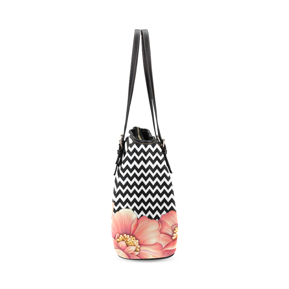 flower power Leather Tote Bag/Small (Model 1640)