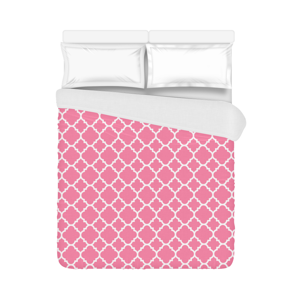 pink white quatrefoil classic pattern Duvet Cover 86"x70" ( All-over-print)