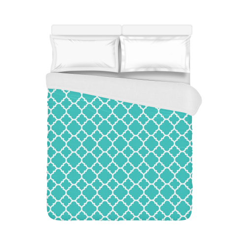 turquoise white quatrefoil classic pattern Duvet Cover 86"x70" ( All-over-print)