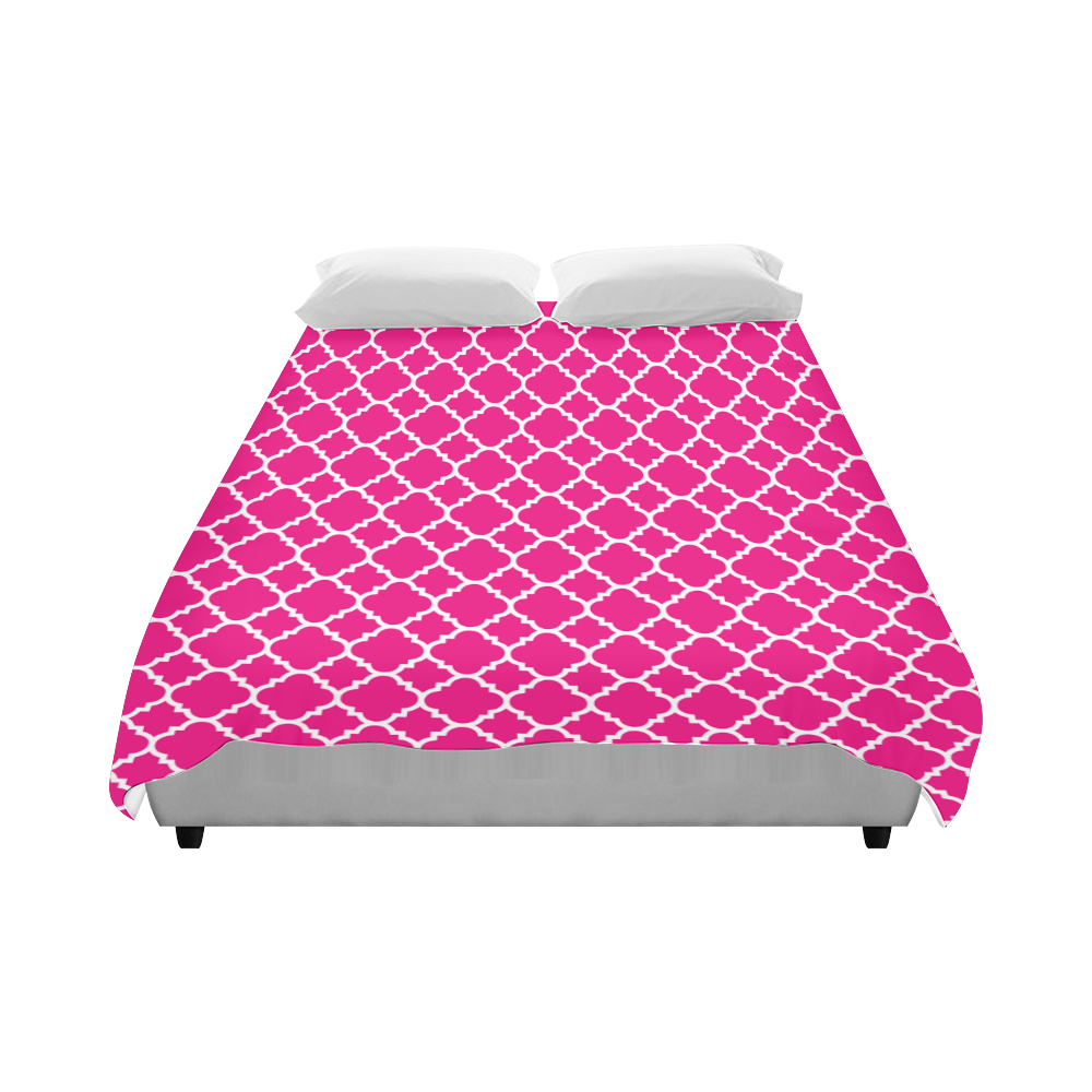 hot pink white quatrefoil classic pattern Duvet Cover 86"x70" ( All-over-print)