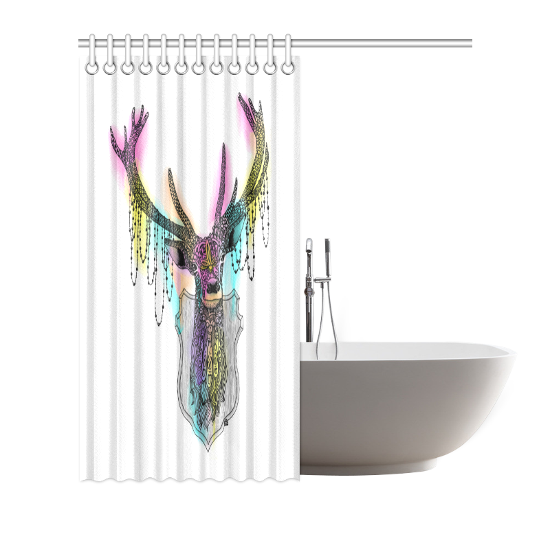 Watercolor deer head, ornate animal drawing Shower Curtain 66"x72"