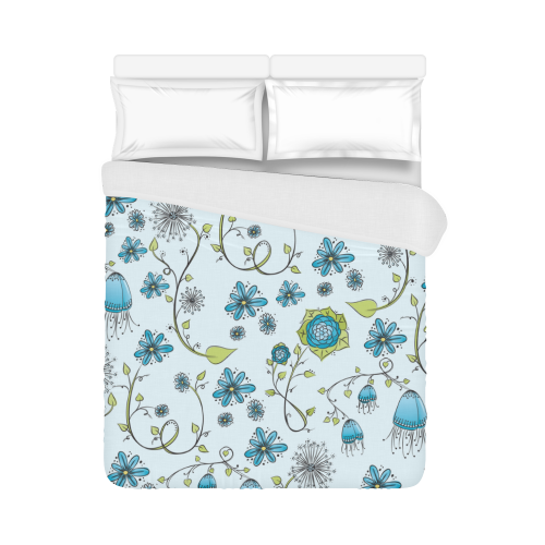 blue fantasy doodle flower pattern Duvet Cover 86"x70" ( All-over-print)