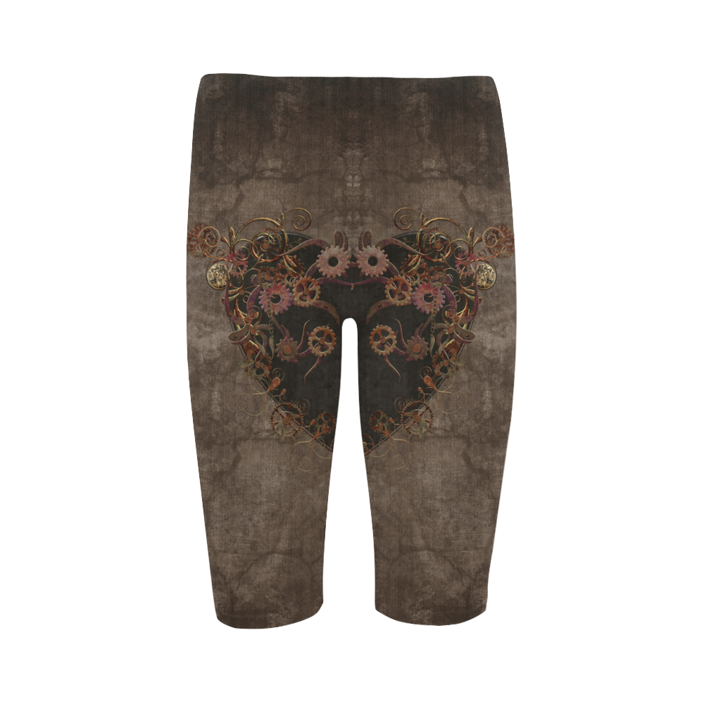A decorated Steampunk Heart in brown Hestia Cropped Leggings (Model L03)
