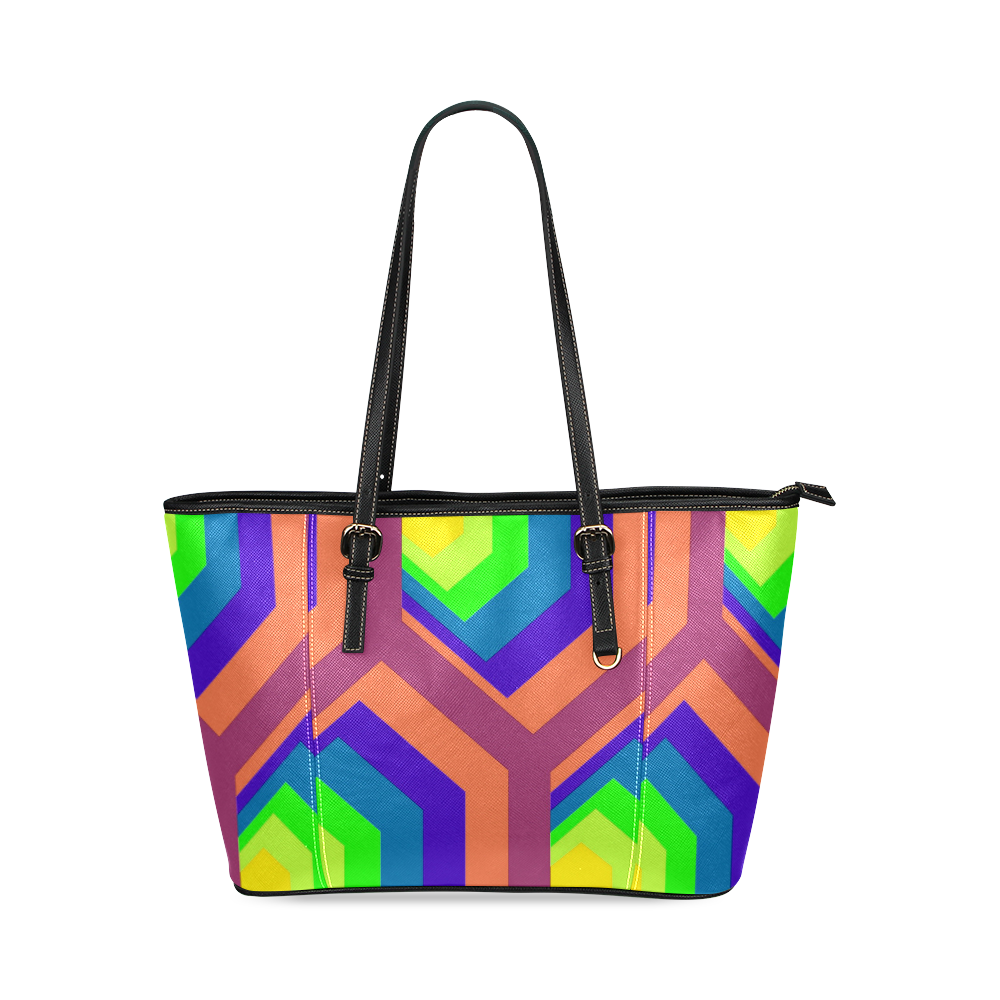 poly colors Leather Tote Bag/Large (Model 1640)