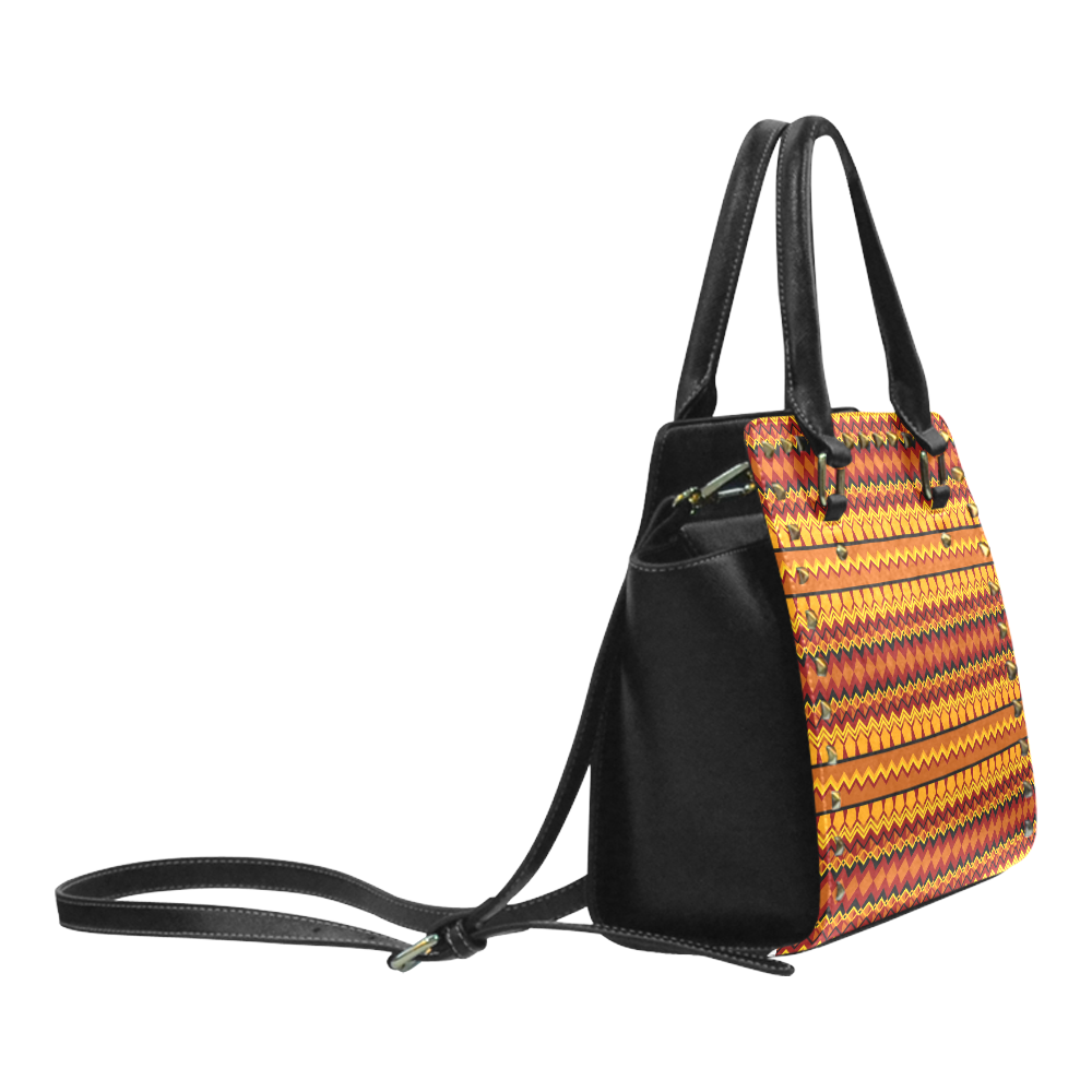 Gold Tribal Pattern Rivet Shoulder Handbag (Model 1645)