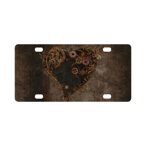 A decorated Steampunk Heart in brown Classic License Plate