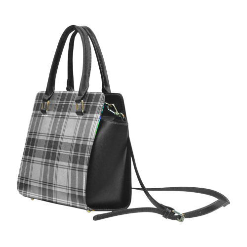 DOUGLAS GREY TARTAN Rivet Shoulder Handbag (Model 1645)