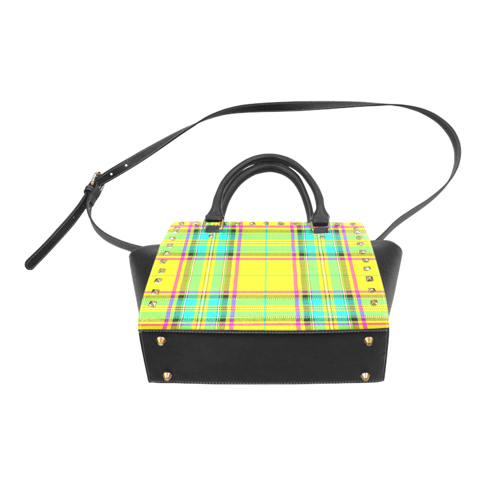TARTAN-YELLOW Rivet Shoulder Handbag (Model 1645)