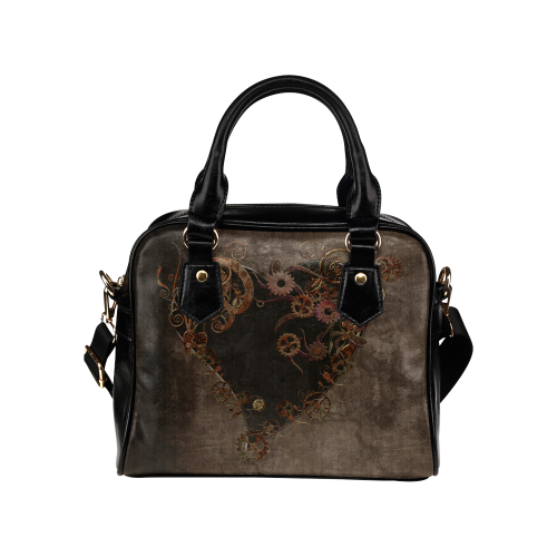 A decorated Steampunk Heart in brown Shoulder Handbag (Model 1634)