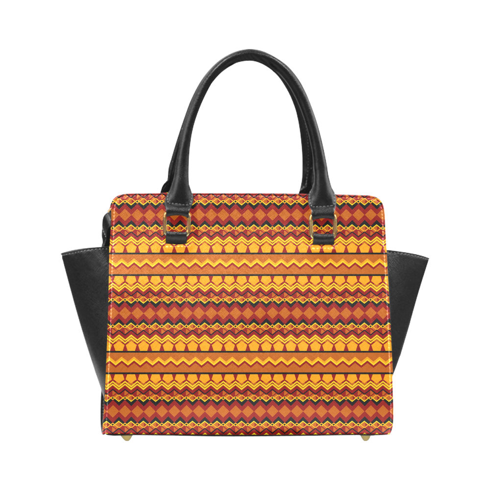 Gold Tribal Pattern Rivet Shoulder Handbag (Model 1645)