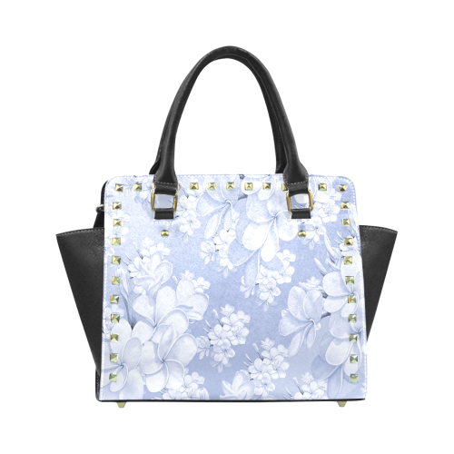 Delicate floral pattern,blue Rivet Shoulder Handbag (Model 1645)