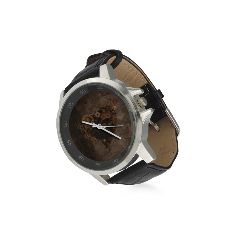 A decorated Steampunk Heart in brown Unisex Stainless Steel Leather Strap Watch(Model 202)