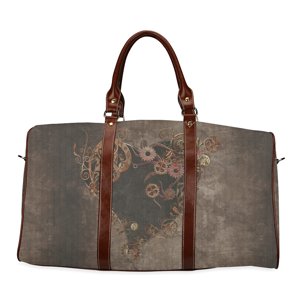 A decorated Steampunk Heart in brown Waterproof Travel Bag/Large (Model 1639)
