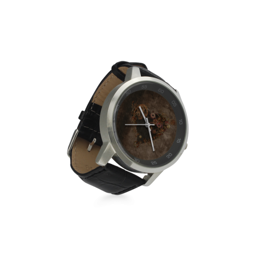 A decorated Steampunk Heart in brown Unisex Stainless Steel Leather Strap Watch(Model 202)