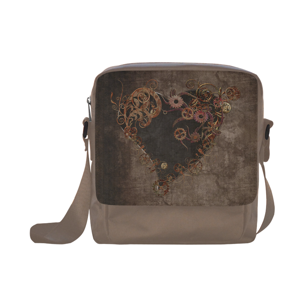 A decorated Steampunk Heart in brown Crossbody Nylon Bags (Model 1633)