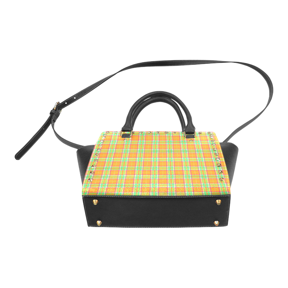 TARTAN-ORANGE Rivet Shoulder Handbag (Model 1645)
