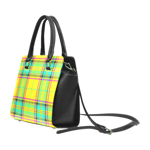 TARTAN-YELLOW Rivet Shoulder Handbag (Model 1645)