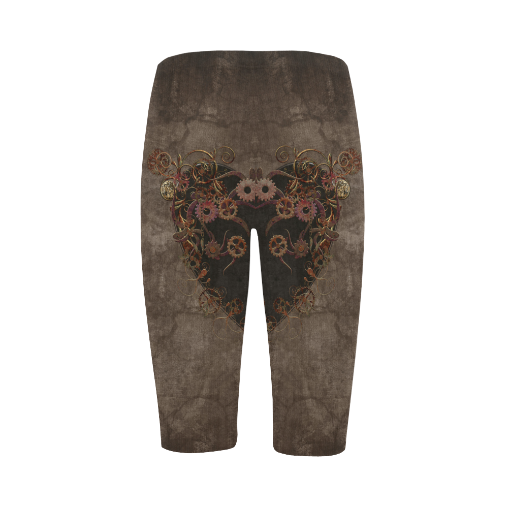 A decorated Steampunk Heart in brown Hestia Cropped Leggings (Model L03)