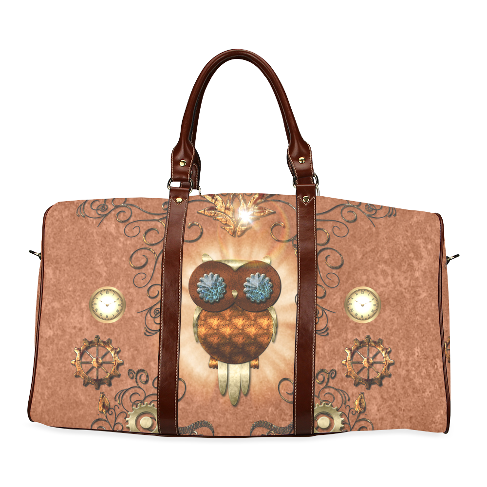 Steampunk, cute owl Waterproof Travel Bag/Small (Model 1639)