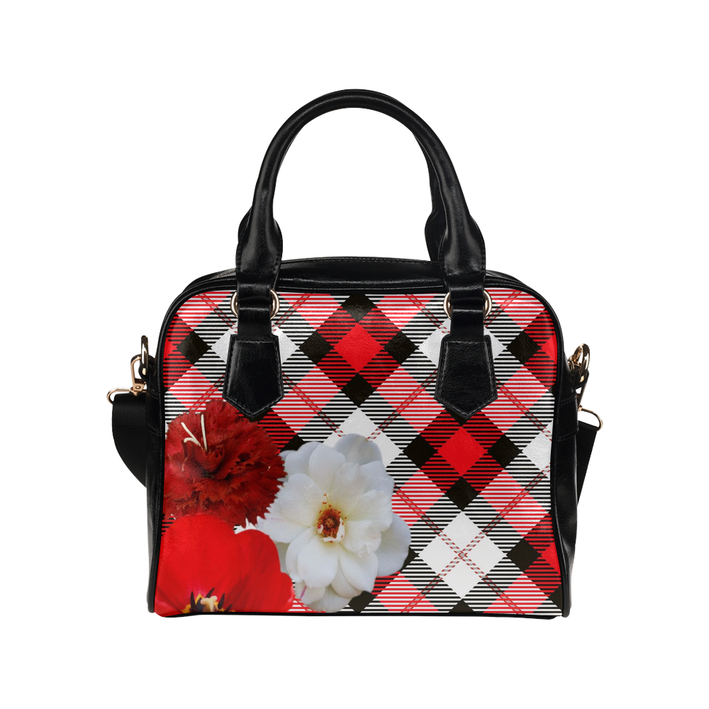 red white plaid flowers Shoulder Handbag (Model 1634)
