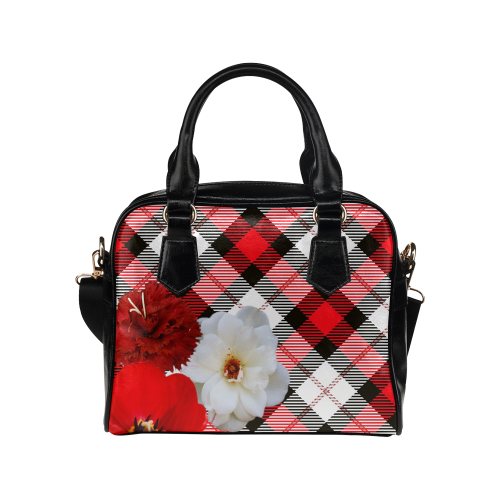 red white plaid flowers Shoulder Handbag (Model 1634)