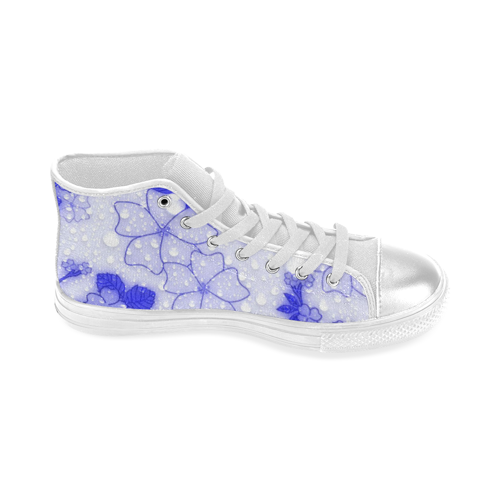 wet floral Pattern, blue Women's Classic High Top Canvas Shoes (Model 017)