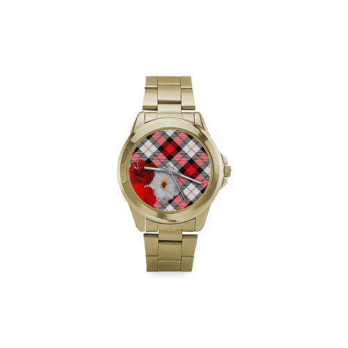 red white plaid flowers Custom Gilt Watch(Model 101)
