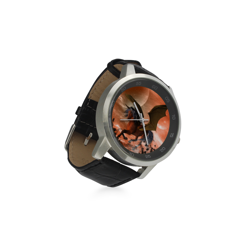 Dark unicorn Unisex Stainless Steel Leather Strap Watch(Model 202)