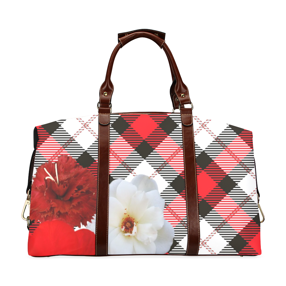 red white plaid flowers Classic Travel Bag (Model 1643)