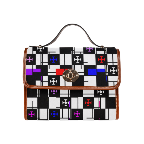 Squares,black,white Waterproof Canvas Bag/All Over Print (Model 1641 ...