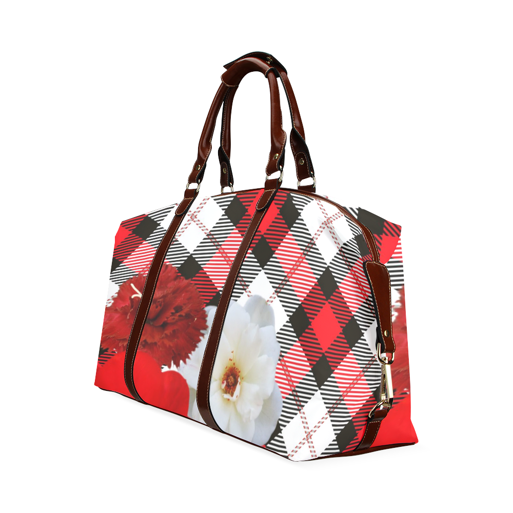 red white plaid flowers Classic Travel Bag (Model 1643)