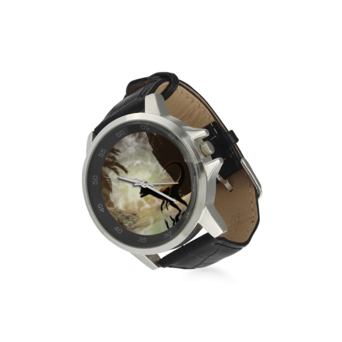 Dinosaur Unisex Stainless Steel Leather Strap Watch(Model 202)