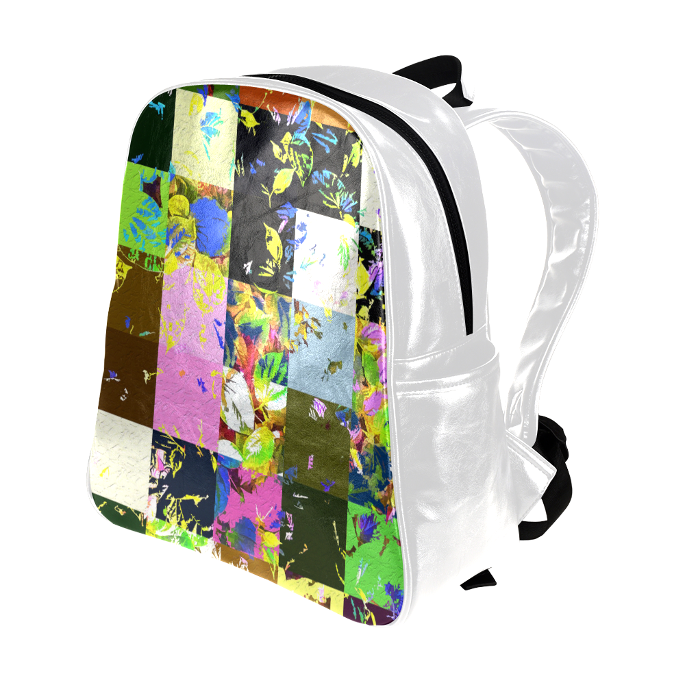 Foliage Patchwork #3 White - Jera Nour Multi-Pockets Backpack (Model 1636)