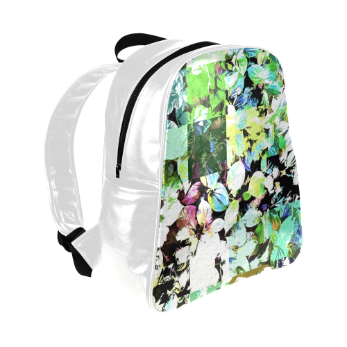 Foliage Patchwork #2 White - Jera Nour Multi-Pockets Backpack (Model 1636)