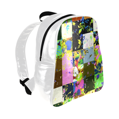 Foliage Patchwork #3 White - Jera Nour Multi-Pockets Backpack (Model 1636)