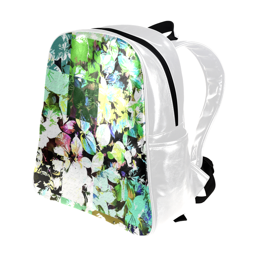 Foliage Patchwork #2 White - Jera Nour Multi-Pockets Backpack (Model 1636)