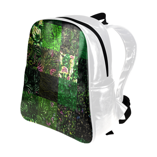 Foliage Patchwork #1 White - Jera Nour Multi-Pockets Backpack (Model 1636)